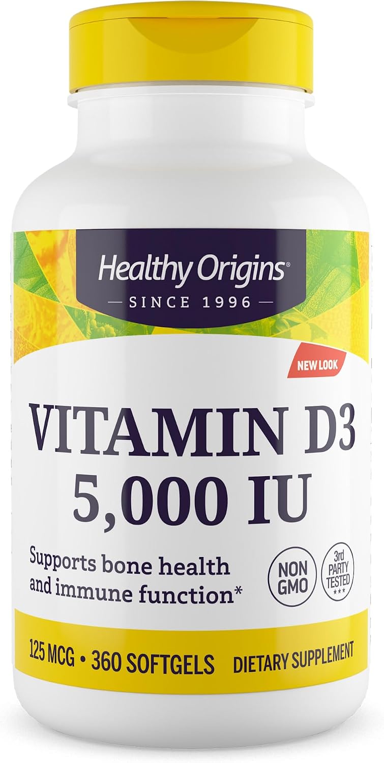 Healthy Origins Vitamin D3 5,000 IU - High Potency Softgels for Immune & Bone Support, Non-GMO, Gluten Free, 120 Count - görsel 10