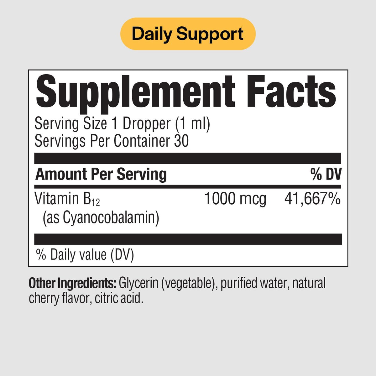 PureFormulas Liquid B12 1000 mcg – Natural Cherry Flavour Sublingual Drops, 30 mL – Image 2