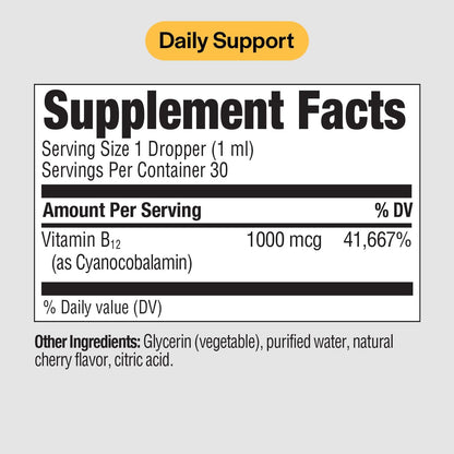 PureFormulas Liquid B12 1000 mcg – Natural Cherry Flavour Sublingual Drops, 30 mL – Image 2
