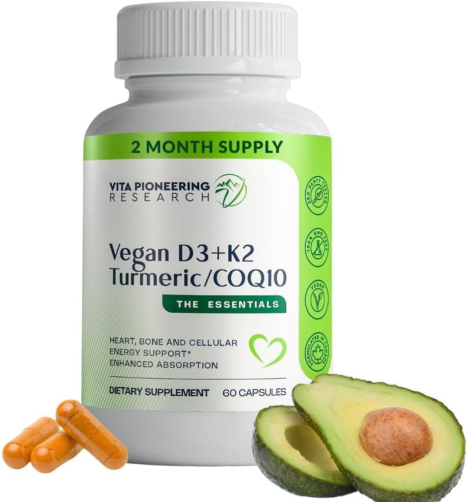 Vita Pioneering Research 5-in-1 Vitamin D3 2000IU + K2 MK-7 with Turmeric & CoQ10 - Enhanced Absorption with Avocado Powder - görsel 1