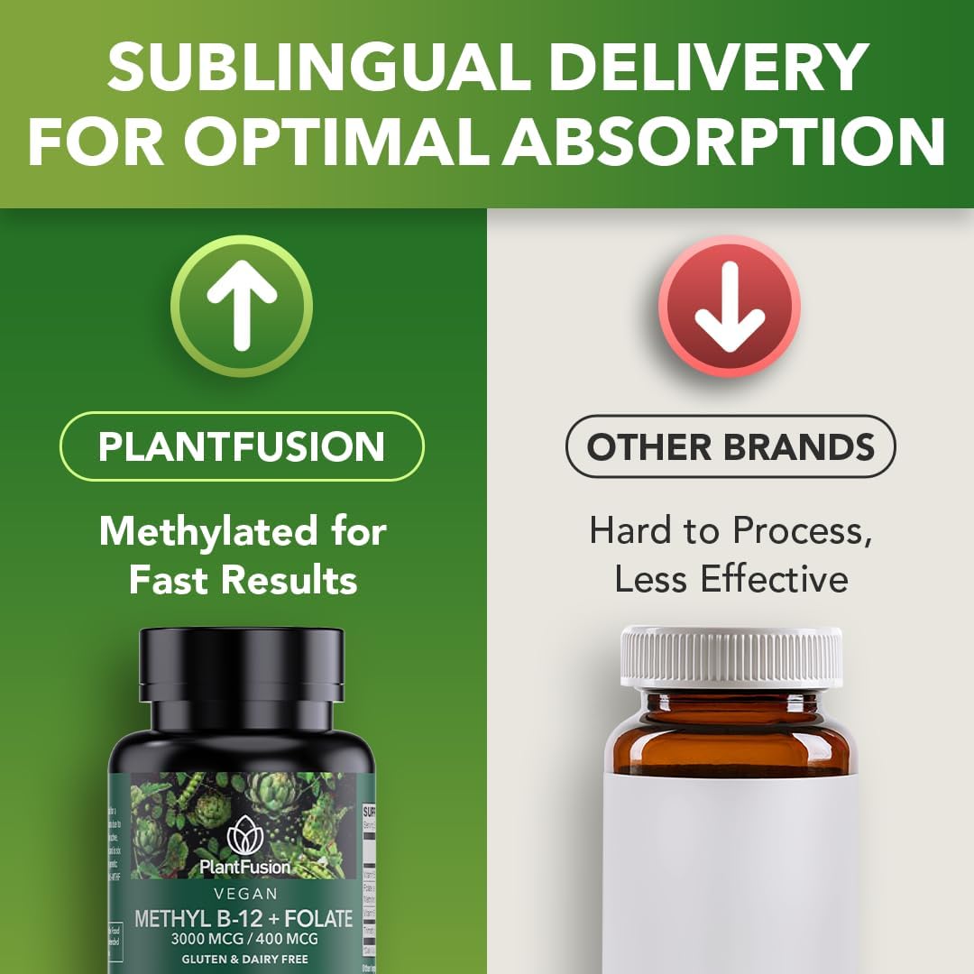 PlantFusion Vegan B12 Methyl 3000 mcg + – Nervous System Function: Methylcobalamin is essential for myelin sheath – Image 3
