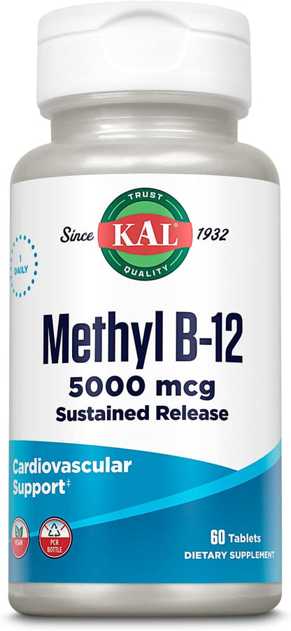 KAL Vitamin B12 Methylcobalamin 5000mcg – Fast Dissolve ActivMelts, Natural Raspberry Flavour, 90 Micro Tabs