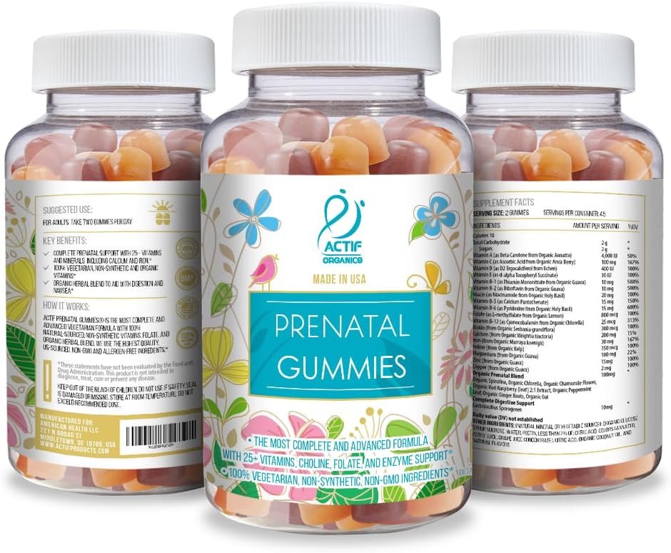 Actif Prenatal Gummies with 25+ Organic Vitamins and Organic Herbal Blend - Non-GM, 100% Vegetarian, 90 Count, Made in USA - görsel 4