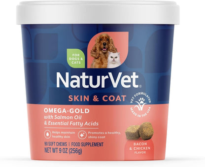 NaturVet – Salmon Oil Skin & Coat Plus Omegas | Supports Healthy Skin & Glossy Coat | Natural Source of Omega-3 & 6 Fatty Acids | for Dogs & Cats (500 mL Oil)