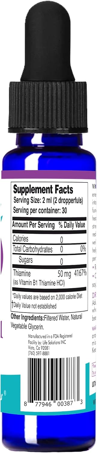 Life Solutions Vitamin B1 (Thiamine) Liquid Supplement – 60 mL Dropper for Energy & Nervous System Support – Image 3