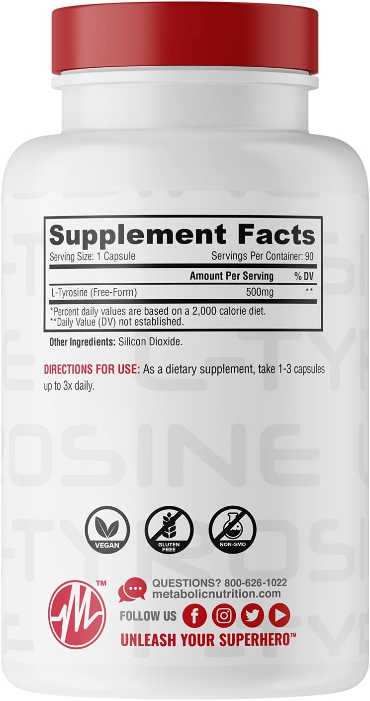 Metabolic Nutrition L-Tyrosine - 500mg, 90 Capsules - görsel 2