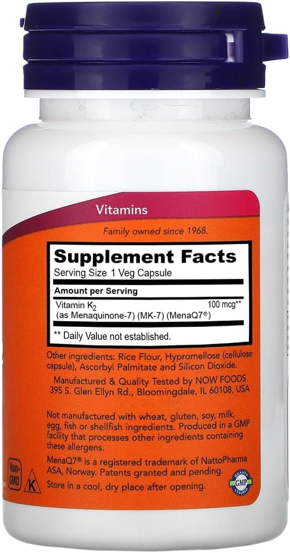 Now Foods Vitamin K-2 (MK7) Veg Capsules, 100 mcg, 60 Count, Pack of 2 - görsel 2