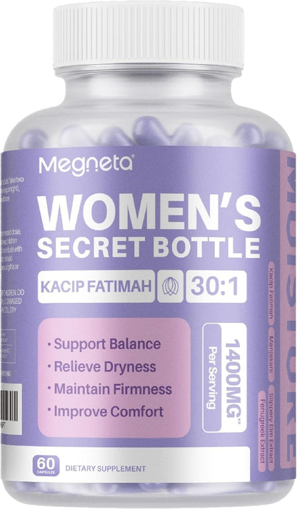 MEGNETA Women's's Wellbeing Herbal Blend – Kacip Fatimah, Fenugreek, Slippery Elm Bark, Manjakani – 60 Capsules