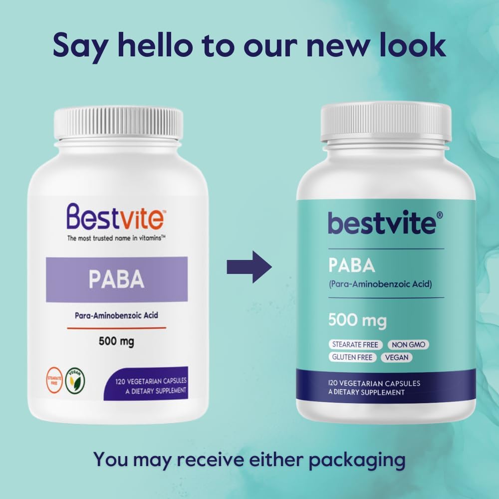 BESTVITE PABA 500mg (120 Vegetarian Capsules) - para-Aminobenzoic Acid - görsel 3