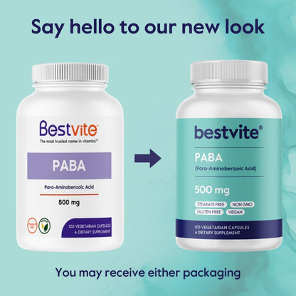 BESTVITE PABA 500mg (120 Vegetarian Capsules) - para-Aminobenzoic Acid