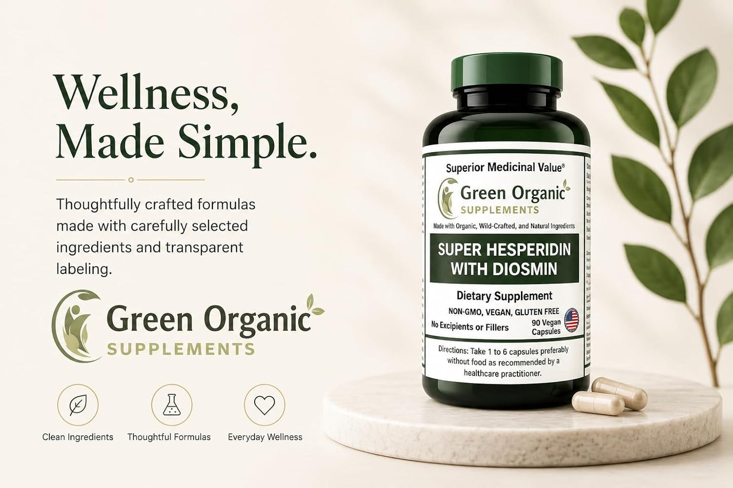 Green Organic Supplements Super Hesperidin with Diosmin, Narangin, Hand Made, Non-GM, Vegan & Gluten free - görsel 9