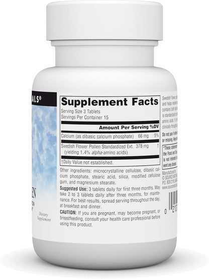 Source Naturals Swedish Flower Pollen Extract, Supports Prostate Function and Healthy Urine Flow* - 45 Tablets