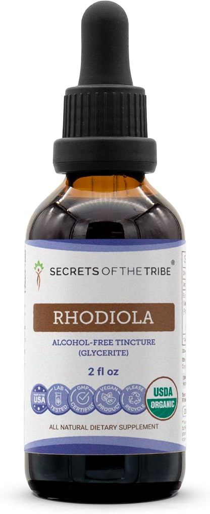 Secrets of the Tribe Rhodiola USDA Organic | Alcohol-Free Extract, High-Potency Herbal Liquid | Made from 100% Certified Organic Rhodiola (Rhodiola Rosea) Dried Root 60 mL