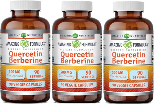 Amazing Formulas Quercetin Berberine – 250 mg Berberine & 250 mg Quercetin, 90 Vegie Capsules (3 Pack) – Image 1