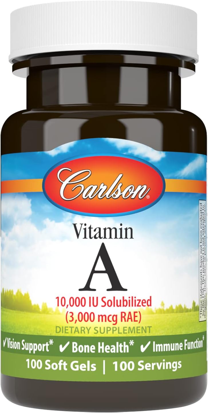 Carlson - Vitamin A Solubilised, 10000 IU (3000 mcg RAE), Water Soluble, Vision Health, 100 Softgels - görsel 1
