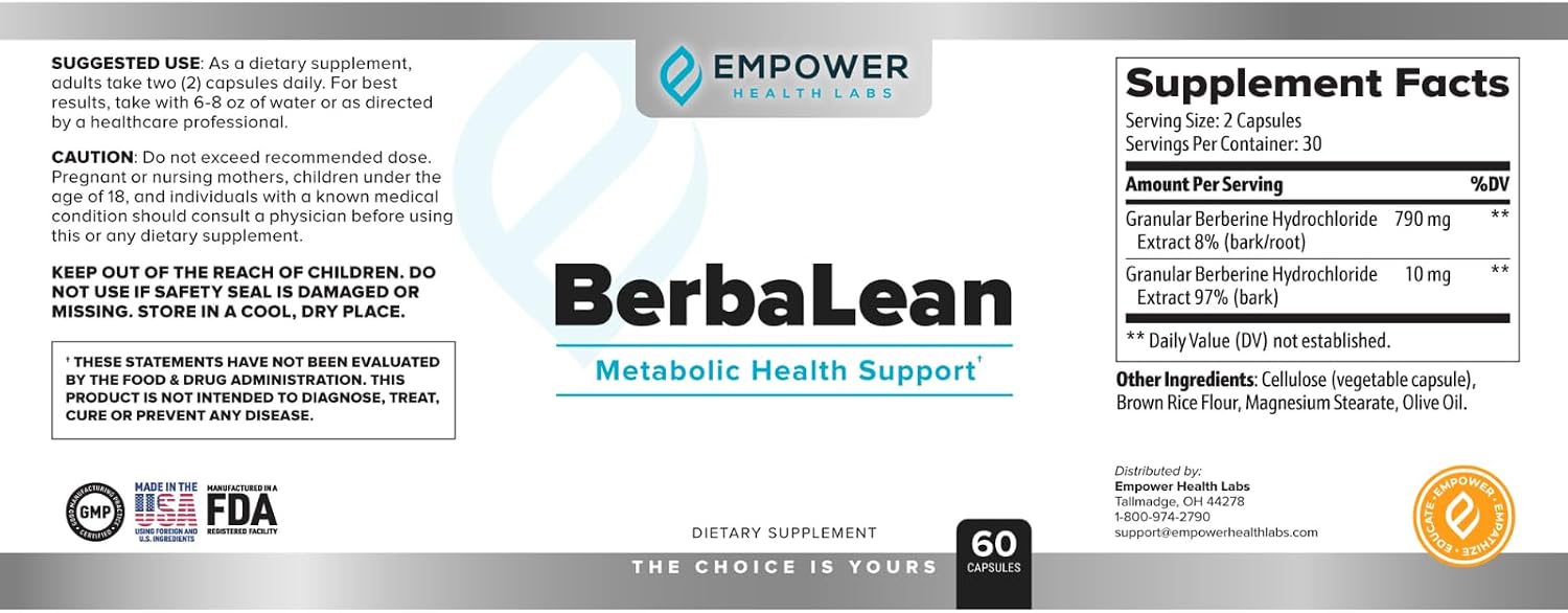 Empower Health BerbaLean - Berberine & Hydrochloric Acid Supplement for Metabolism and Digestive Health, 60 Capsules - görsel 2