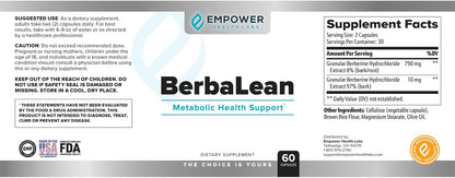 Empower Health BerbaLean - Berberine & Hydrochloric Acid Supplement for Metabolism and Digestive Health, 60 Capsules