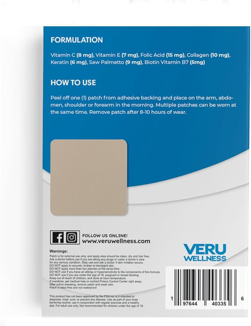Veru Wellbeing Biotin Plus Daily Patch - B7 & Collagen Transdermal Patch (60 Day Supply) - görsel 2