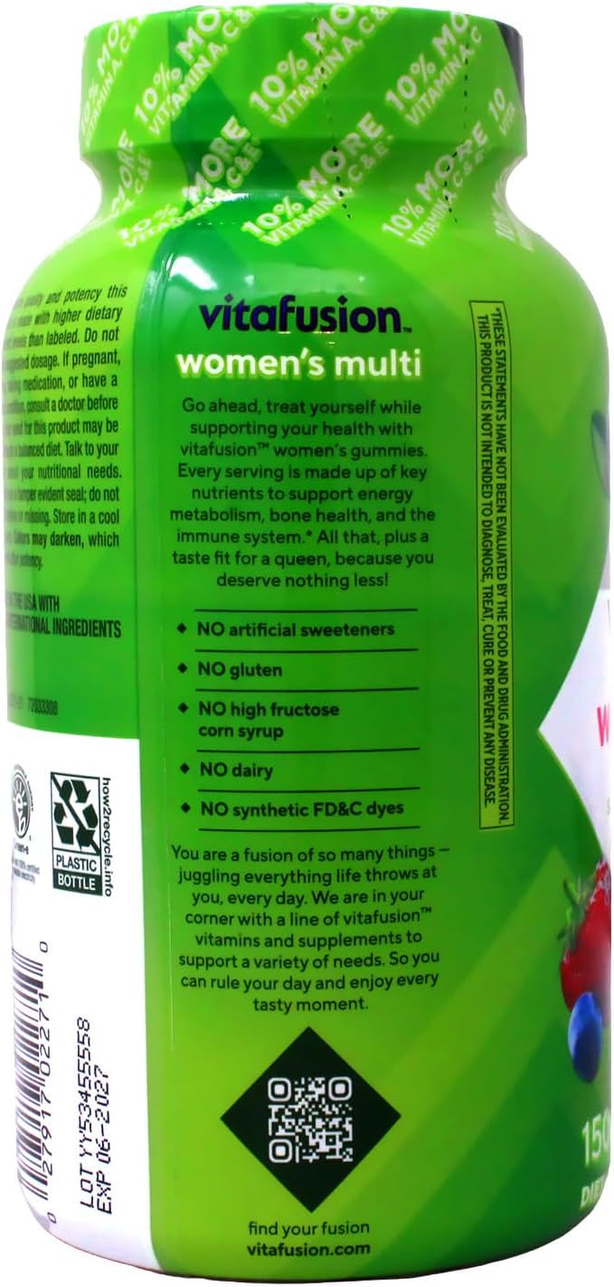Vitafusion Women's Multivitamin Gummy - Energy, Metabolism & Bone Support - Berry Flavour, 150 Gummies - görsel 4