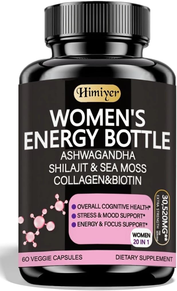 Himiyer Women's's Energy Supplement, 60 Vegetable Capsules, with Ashwagandha, Shilajit, Sea Moss, Collagen and Biotin – Image 1