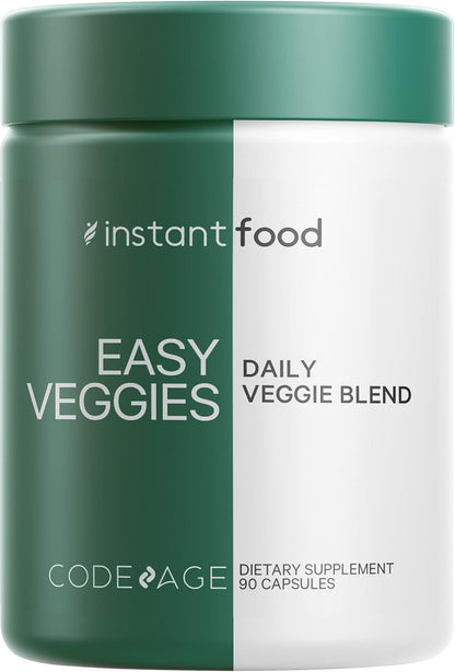 Codeage Instantfood Easy Veggies - Over 15 Vegetable Powders - Daily Vegan Wholefood Greens Supplement - 90 Capsules