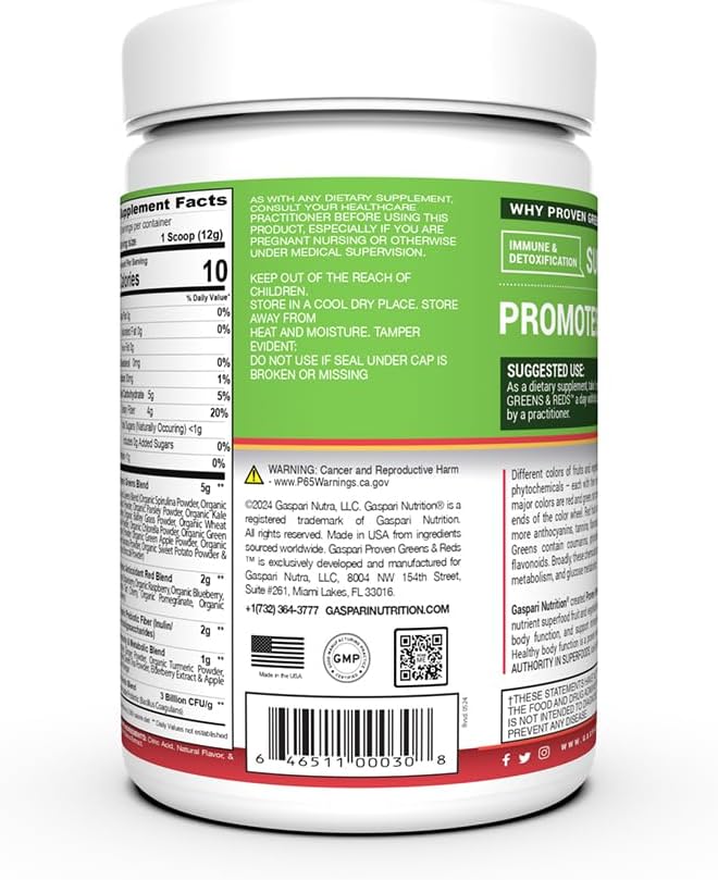 Gaspari Nutrition Greens and Reds: Organic Superfood Powder, Immune Support, Probiotics and Fibre, Vegan and Non-GM (30 Servings, Mango Splash) - görsel 3