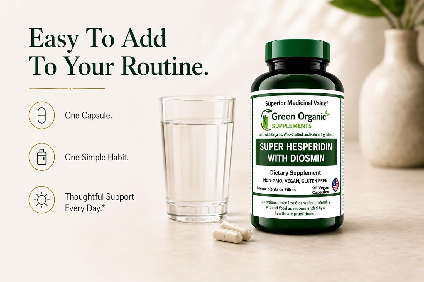 Green Organic Supplements Super Hesperidin with Diosmin, Narangin, Hand Made, Non-GM, Vegan & Gluten free - görsel 7