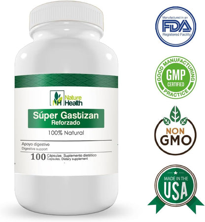 Nature Health Super Gastrizan Digestive Support Capsules with Inca Muña, Cat's Claw, Peppermint, Culen, Rosemary, and Chamomile
