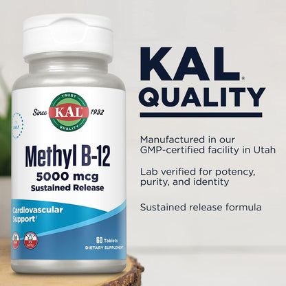 KAL Vitamin B12 Methylcobalamin 5000mcg – Fast Dissolve ActivMelts, Natural Raspberry Flavour, 90 Micro Tabs