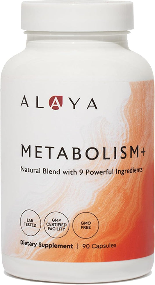 Alaya Naturals Metabolism+ Natural Energy Capsules with Green Tea, Cinnamon, Beet Root, Caffeine – 90 Capsules – Image 1