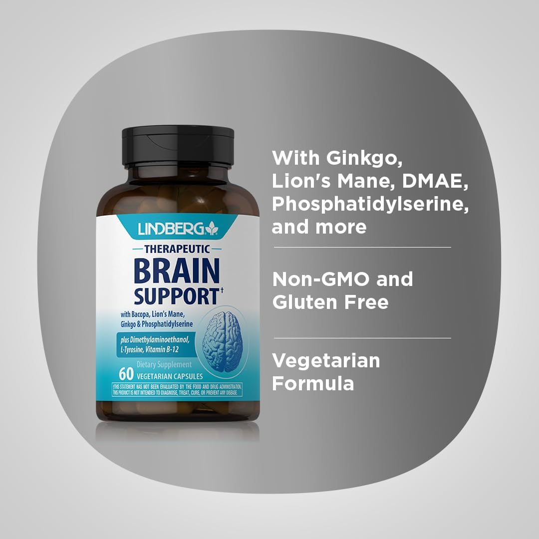 Lindberg Brain Support Supplement – 60 Capsules – with Phosphatidylserine, Lion's Mane, Vitamin B12 – Vegetarian, Non-GM, Gluten free - görsel 4