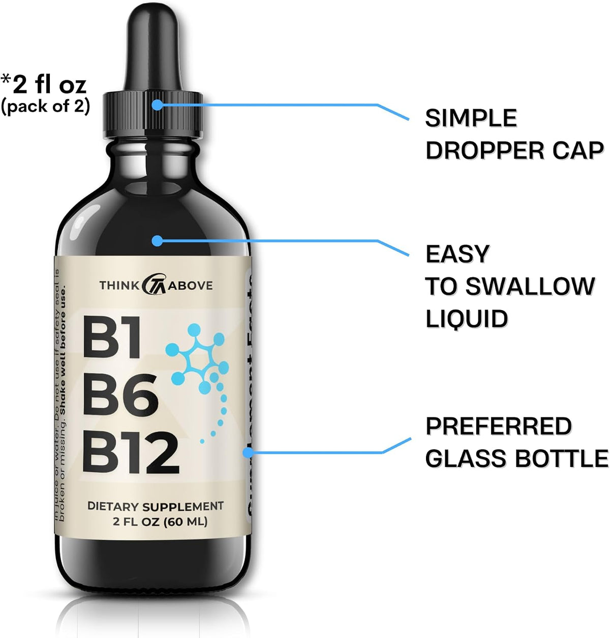 Think Above B1 B6 B12 Vitamin Liquid Drops - Nerve, Energy, Brain Support Supplement - Fruity-Like Flavour - – Image 2