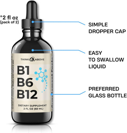 Think Above B1 B6 B12 Vitamin Liquid Drops - Nerve, Energy, Brain Support Supplement - Fruity-Like Flavour - – Image 2