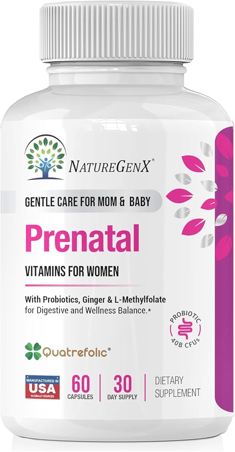 NatureGenX Methyl Prenatal with Probiotics – Prenatal Vitamins for Women's with Iron, Methyl Folate, Ginger, Active B12 & 28 – Image 1