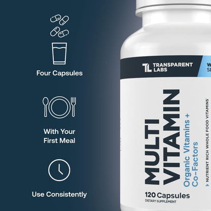 Transparent Labs Daily Multivitamin for Women's – Wholefood-Based, Vegan, Organic – 120 Capsules