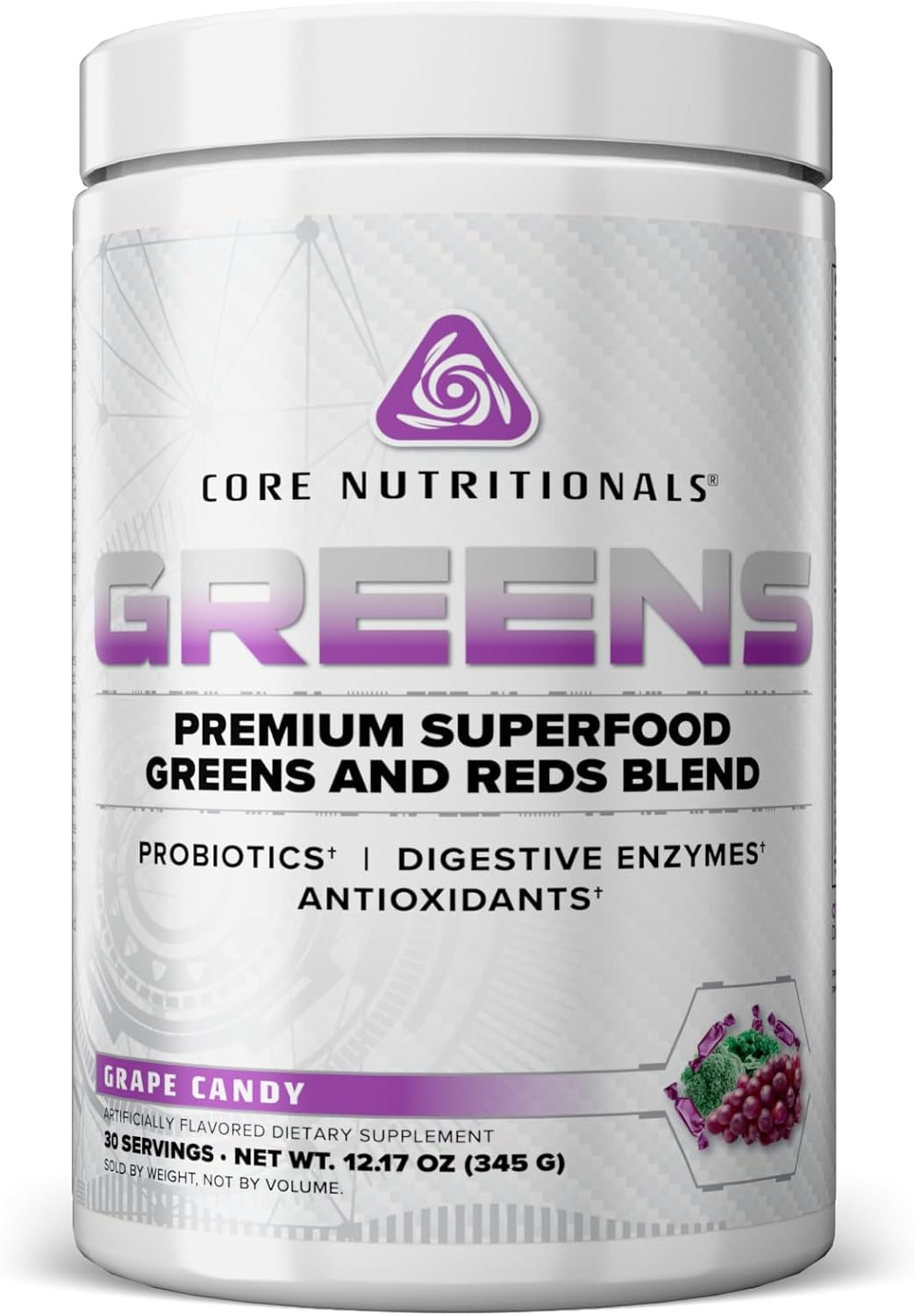 Core Nutritionals Greens | Premium Superfood Reds & Greens Blend | 5 Billion CFU Probiotics, Digestive Enzymes, and Antioxidants | 30 Serves (Grape Candy) - görsel 1