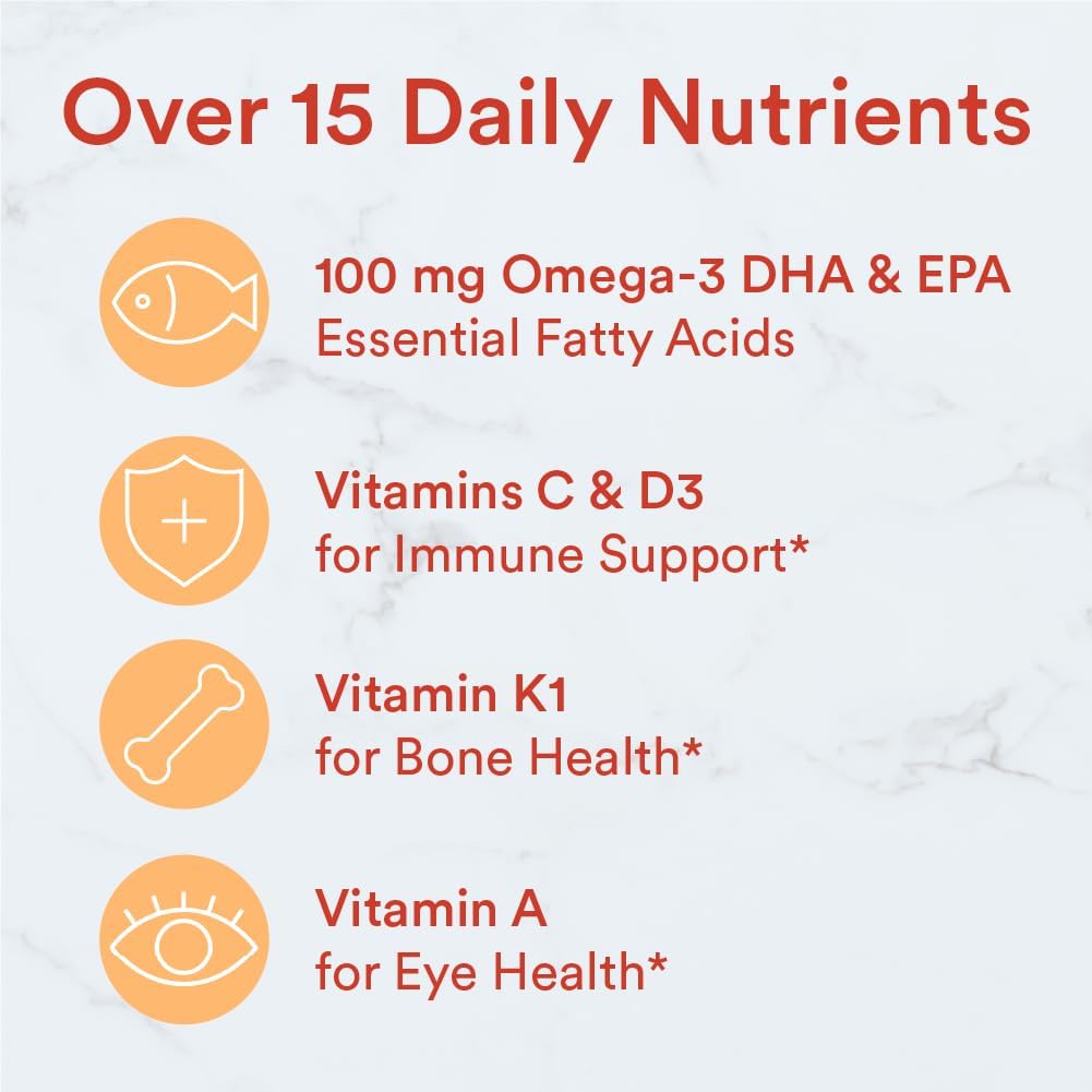 SmartyPants Kids Multivitamin Gummies with Omega 3 Fish Oil, Vitamin D3, C, B12, B6, A, K & Zinc for Immune Support, Biotin, Gluten Free, Natural Fruit Flavours, 120 Count - görsel 6