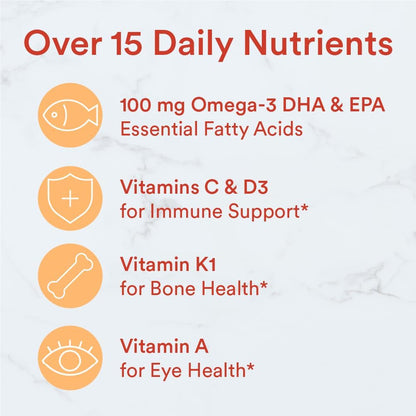 SmartyPants Kids Multivitamin Gummies with Omega 3 Fish Oil, Vitamin D3, C, B12, B6, A, K & Zinc for Immune Support, Biotin, Gluten Free, Natural Fruit Flavours, 120 Count