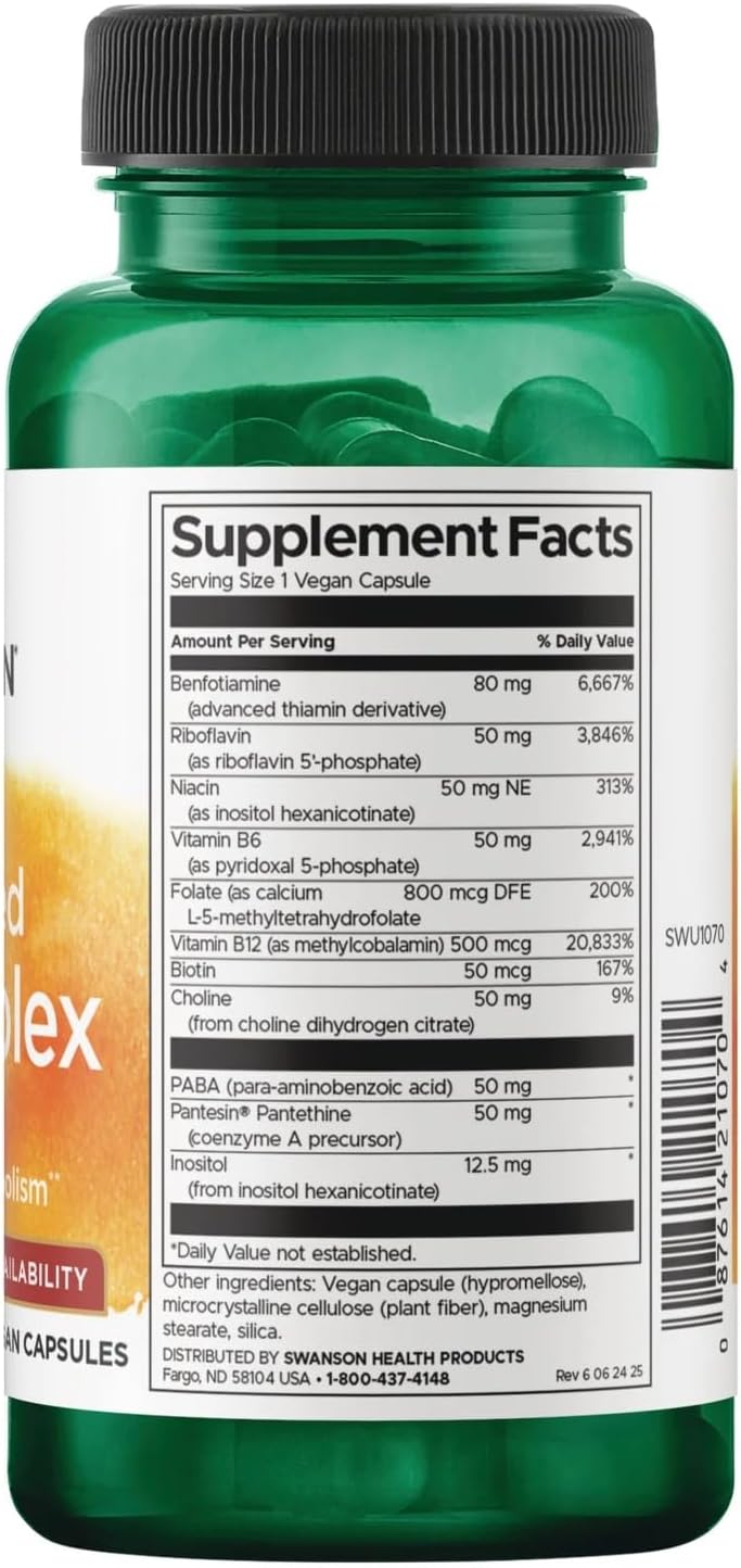 Swanson Activated B Complex – High Potency and Bioavailability, 60 Vegie Capsules (2 Pack) - görsel 2