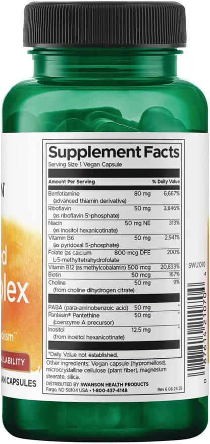 Swanson Activated B Complex – High Potency and Bioavailability, 60 Vegie Capsules (2 Pack)