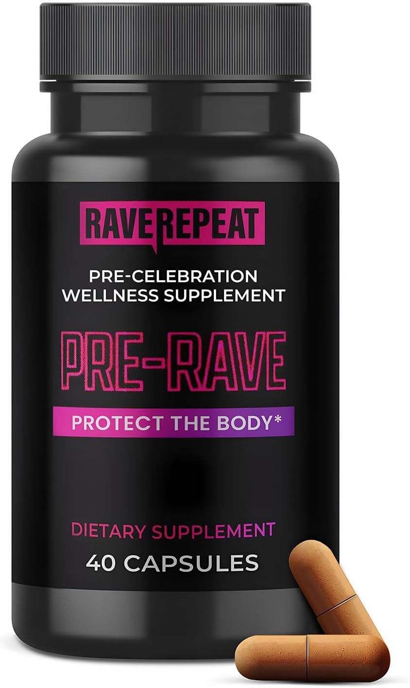 Pre-Rave Supplement - 5-HTP Free Rave Vitamins with CoQ10, Magnesium, Green Tea - Festival Essentials for Energy, Wellbeing & Jaw Support - 40 Capsules - görsel 1