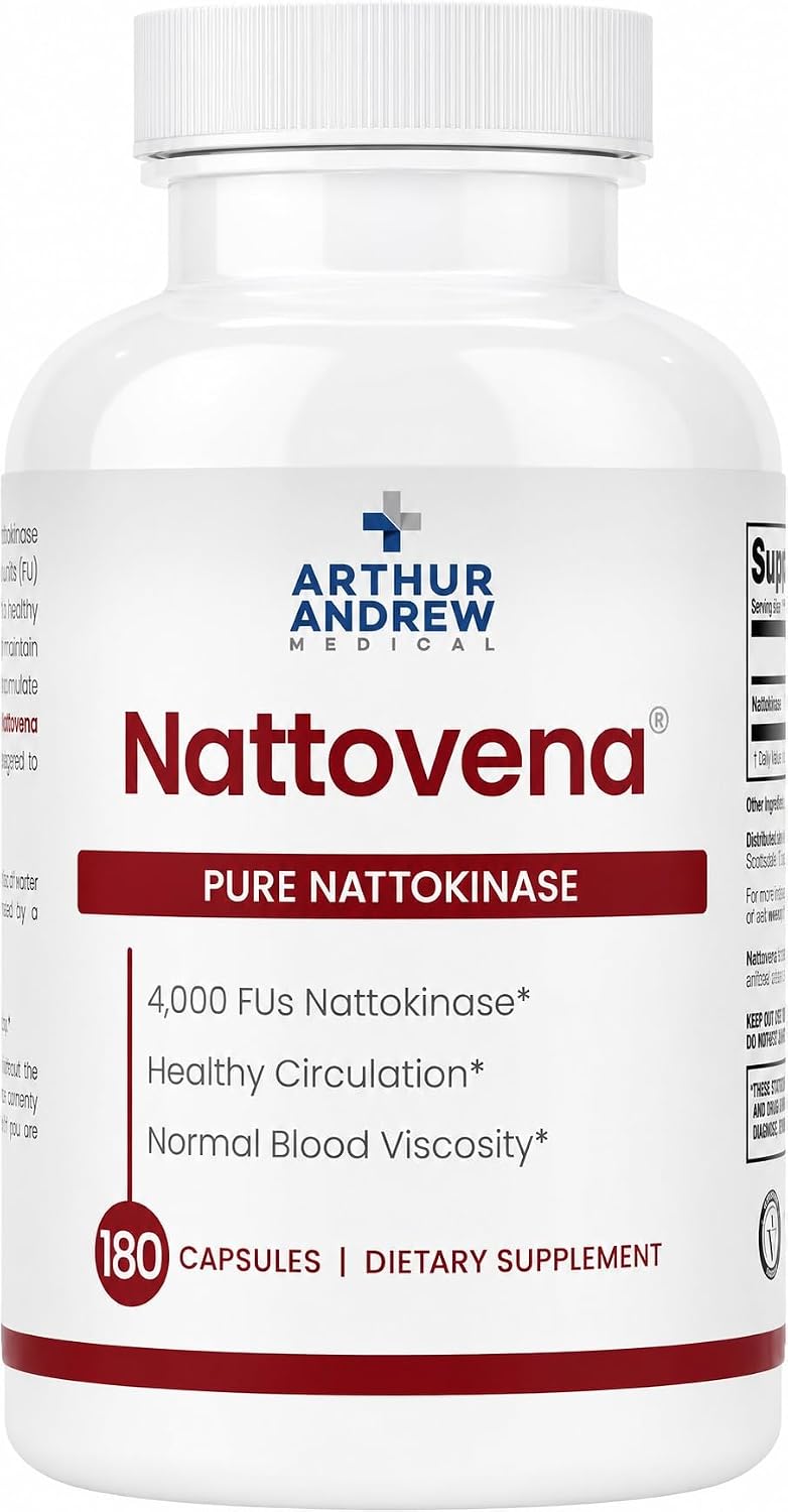 Arthur Andrew Medical Nattovena Pure Nattokinase Supplement, Double Strength 4,000 FUs per Capsule, 180 Capsules - görsel 1