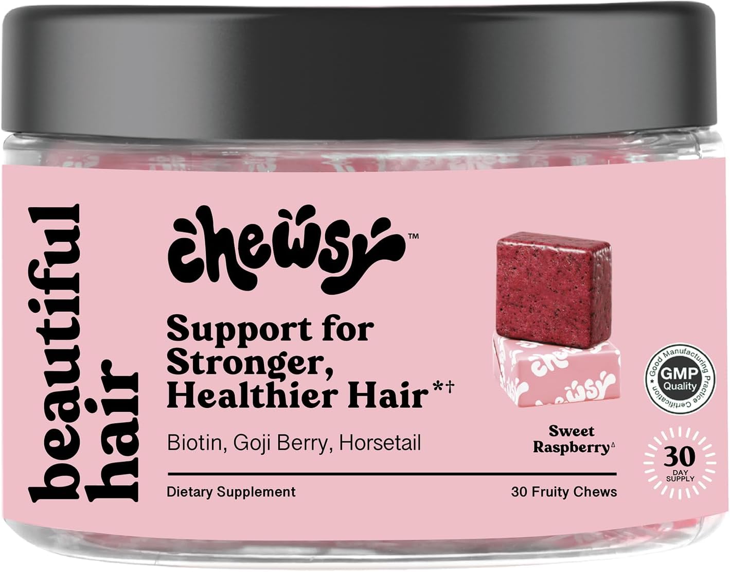 Chewsy - Beautiful Hair Chews - Promotes Stronger, Healthier Hair, Biotin, Vitamins C, A, B12, D3, Goji Berry - 6-Day Supply - görsel 4