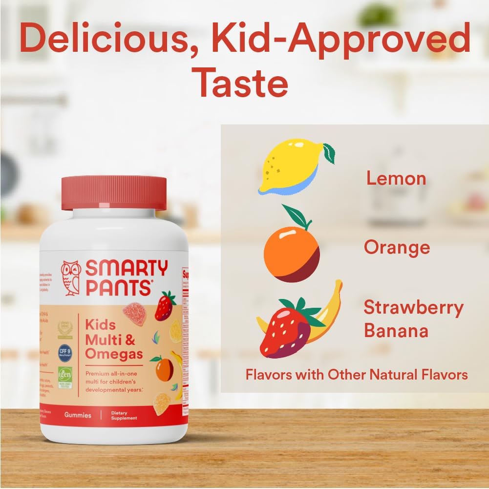 SmartyPants Kids Multivitamin Gummies with Omega 3 Fish Oil, Vitamin D3, C, B12, B6, A, K & Zinc for Immune Support, Biotin, Gluten Free, Natural Fruit Flavours, 120 Count - görsel 7