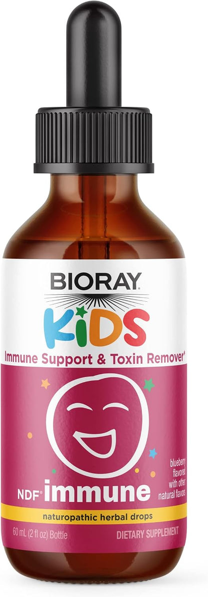BIORAY Kids NDF Immune, Blueberry – 60 mL – Immune Support & Natural Detox – Non-GM, Vegan, Gluten free – 30 Servings