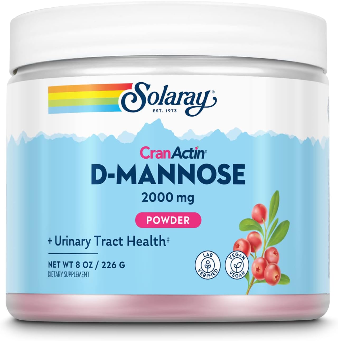 SOLARAY D-Mannose with CranActin Cranberry AF Extract Powder – 2000 mg, 30 Servings - görsel 1