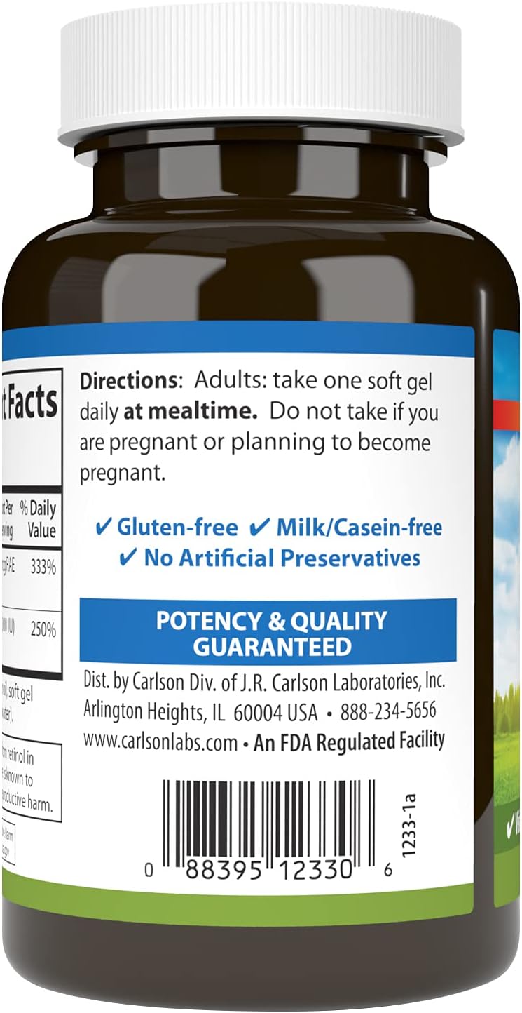 Carlson A & D 10000 IU Vitamin A 5000 IU Vitamin D3 Softgels - 300 Count - görsel 3