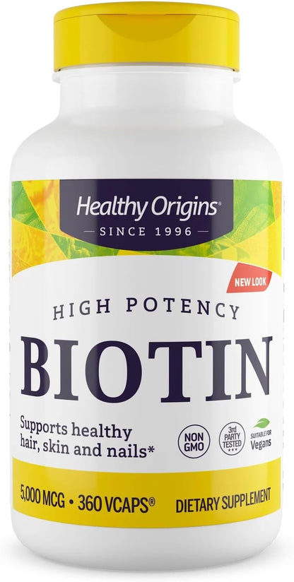 Healthy Origins Biotin 5,000 mcg (5 mg), 360 Vegie Capsules