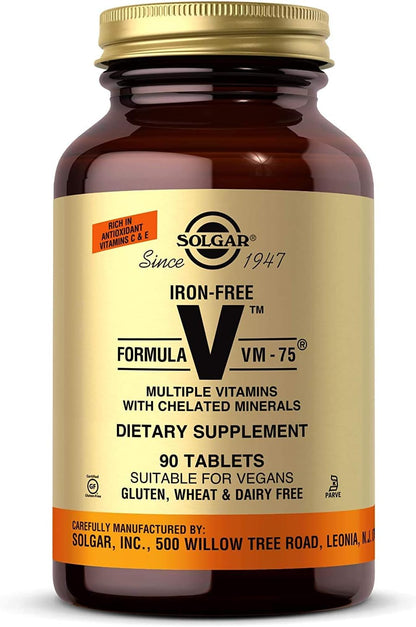 Solgar Iron-Free Formula VM-75, 90 Tablets - Multivitamin with Chelated Minerals