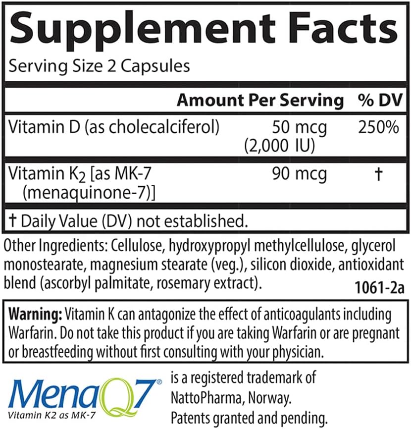 Carlson Vitamin D3 + K2, 2000 IU (50 mcg) with 90 mcg Vitamin K2 MK-7, 60 Capsules - görsel 4